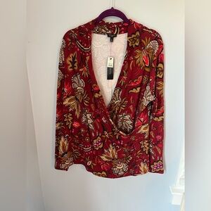 TALBOTS, WOMENS MULTICOLOR FLORAL,TOP BLOUSE V-NECK WRAP LONG SLEEVE SZ.1X NWT‎